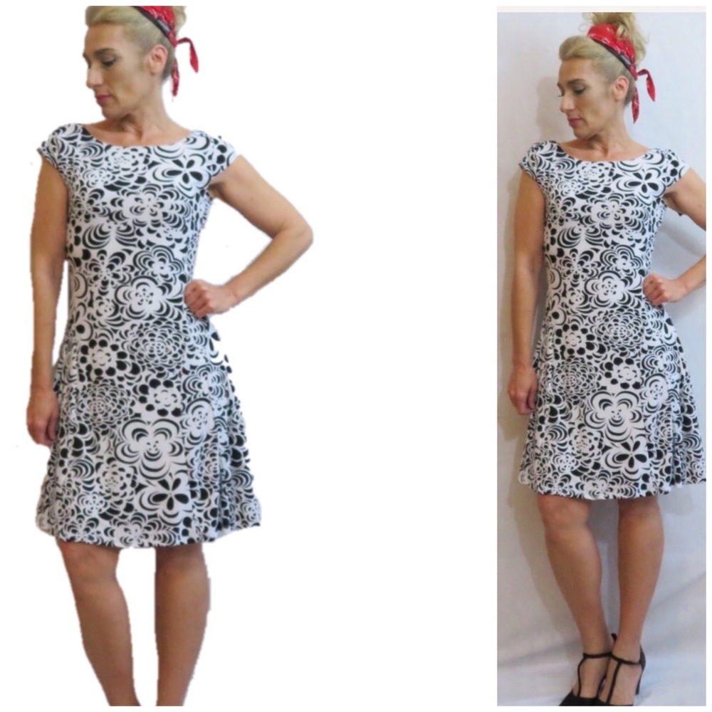 Black and white print lined casual career dresses